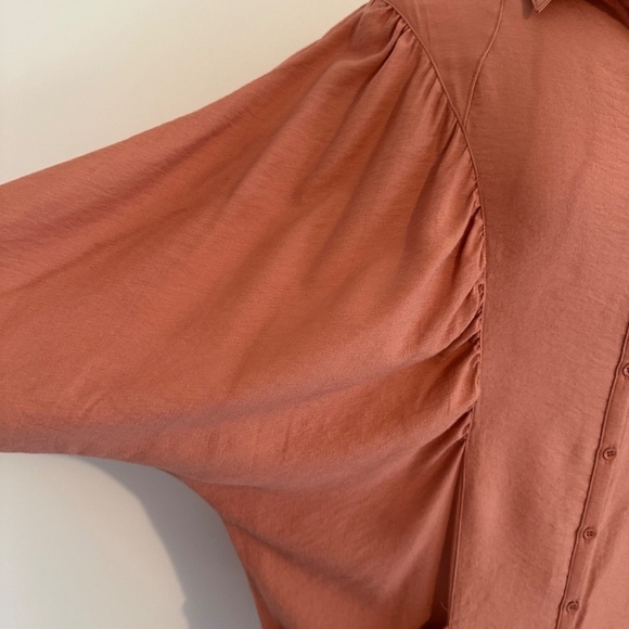Free People Batwing Rustic Orange Brown Button Front Pockets Shirt Fall Sz S - Picture 5 of 12